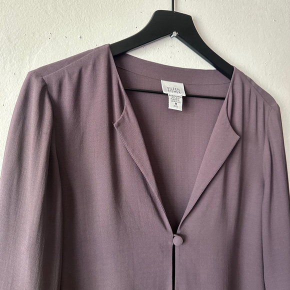 Eileen Fisher 100% Silk Open Front Single Button Jacket Top Mauve Purple M - Picture 3 of 6